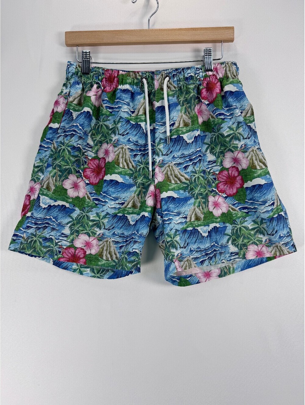 Franks Swim Trunks Tropical Coastal Hawaiian Volcano Boys L Liner Removed
